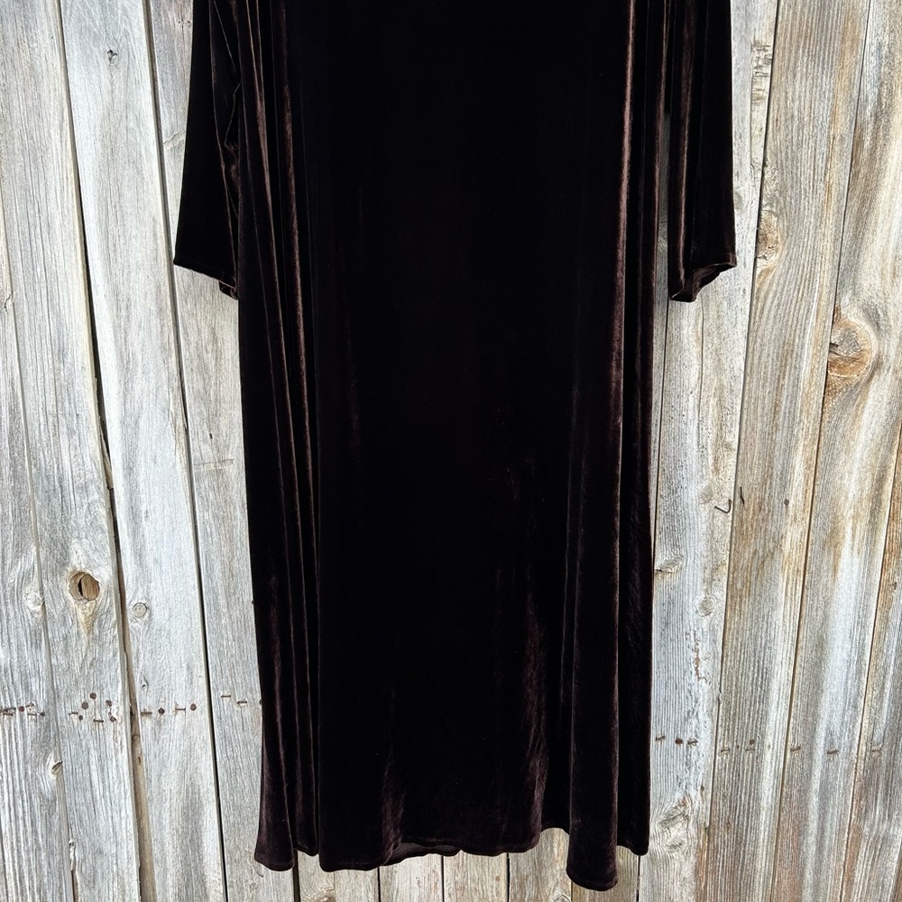 Eileen Fisher Stretch Velvet Maxi Dress Bateau Neck Brown L - Picture 13 of 15